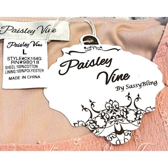 PAISLEY VINE BELL SLV RND NECK MIDI FIT & FLAIR WAIST DRESS, WOMENS-L-SOFT PINK - Picture 11 of 12